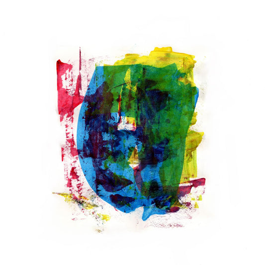 Abstract sketch in splashes of bright blue, red, green and yellow