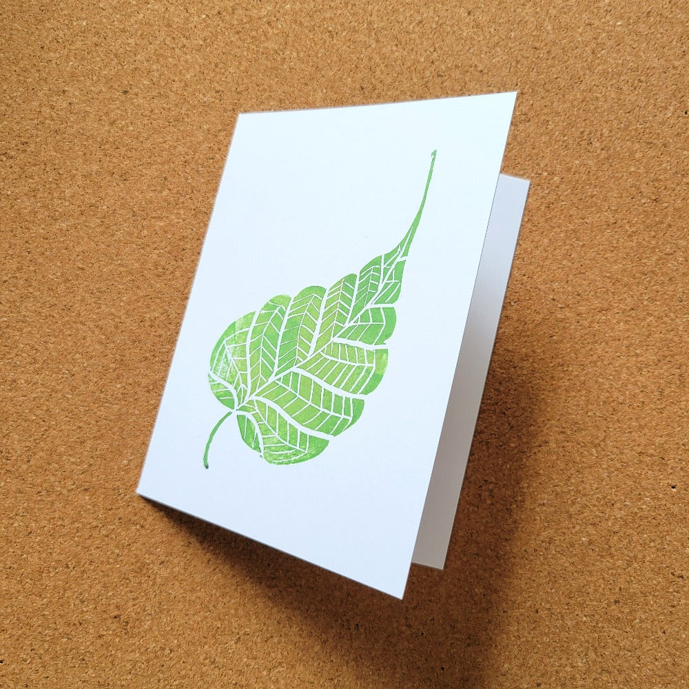Notecard with block print artwork by Annazach Art - Solid Leaf in color