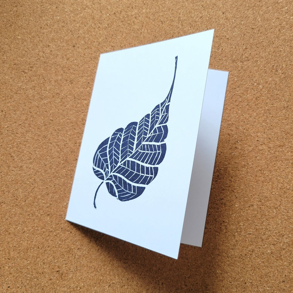 Notecard with block print artwork by Annazach Art - Solid Leaf in Black and White