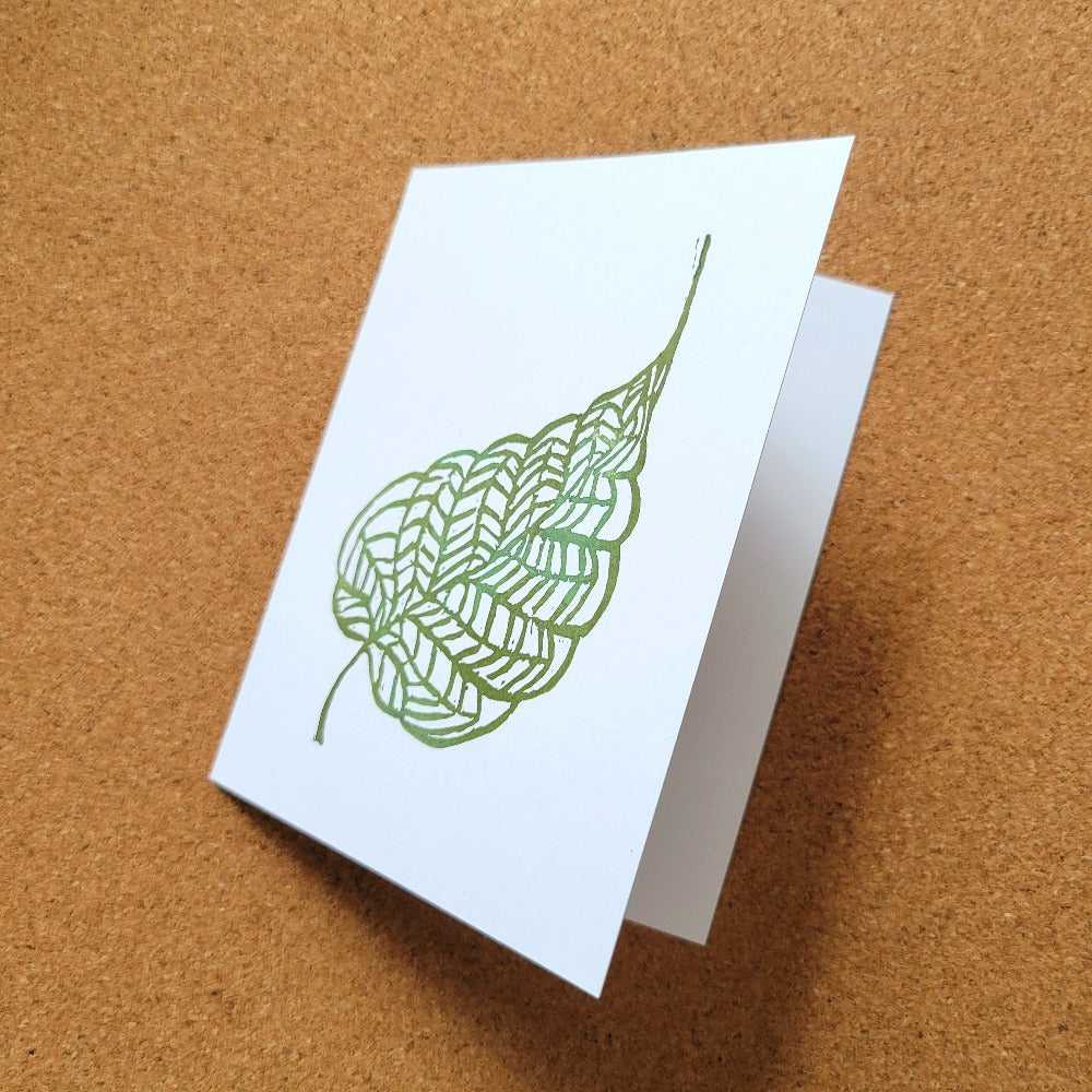 Notecard with block print artwork by Annazach Art - Leaf Veins in color