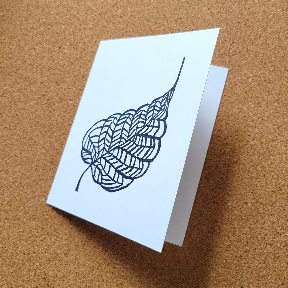 Notecard with block print artwork by Annazach Art - Leaf Veins in Black and White