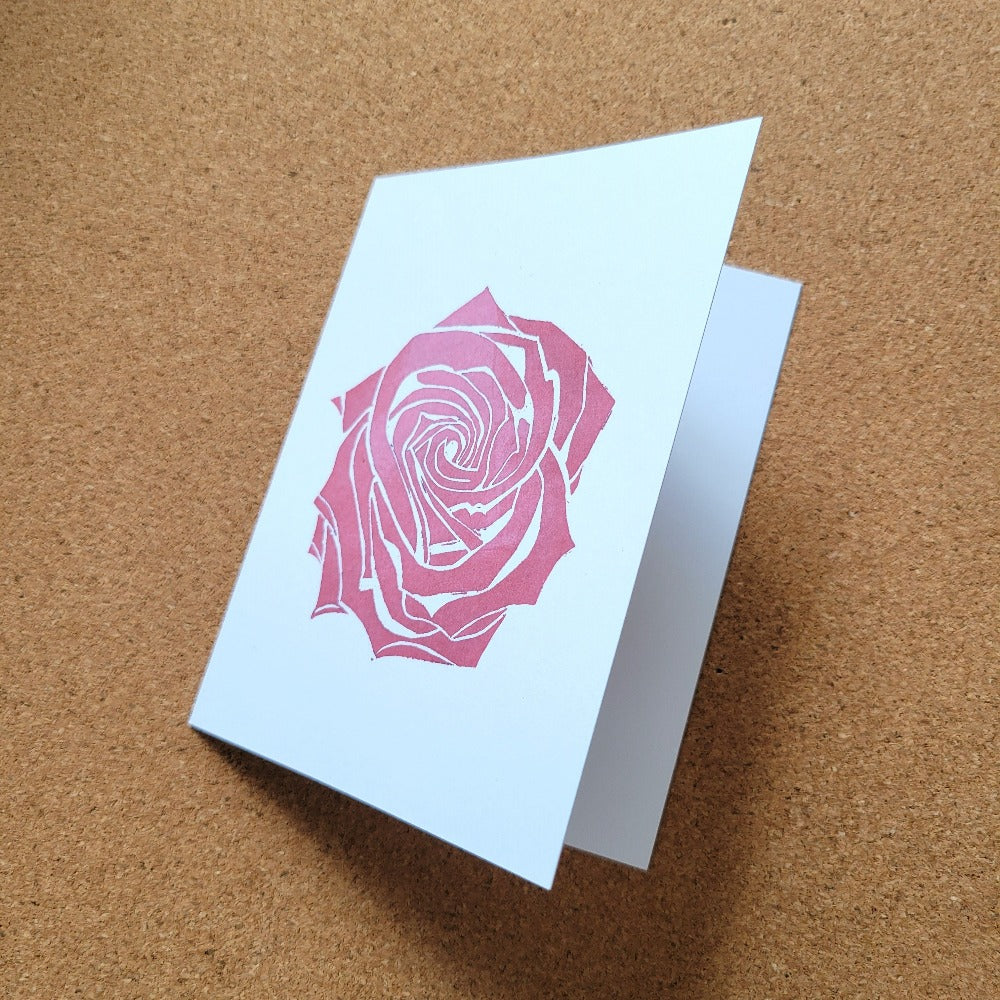 Notecard with block print artwork by Annazach Art - Rose Bloom in color