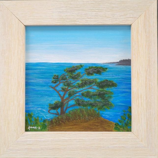 Original Painting by Annazach Art. A lone windswept tree clings to the rocky coast at the very end of Cape Flattery on the Olympic Peninsula.