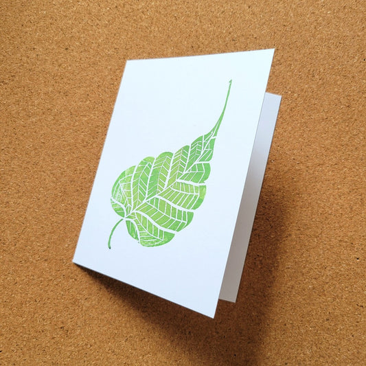 Notecard with block print artwork by Annazach Art - Banyan Leaf in color