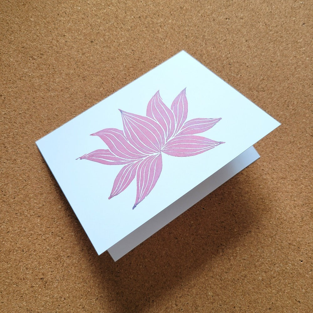 Notecard with block print artwork by Annazach Art - Lotus Blossom in Color