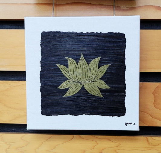 Midnight Lotus - 8" x 8" - Embossing Powder on Paper, Canvas - Tropical Garden Night Collection